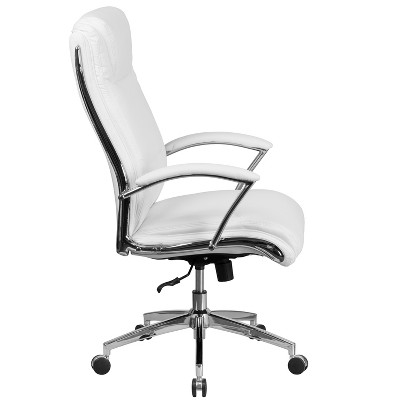 White High Back Leather Executive Swivel Office Chair with Chrome Base