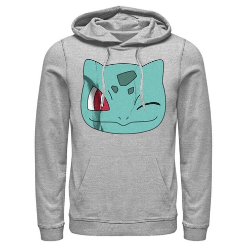 Men s Pokemon Bulbasaur Wink Face Pull Over Hoodie Athletic