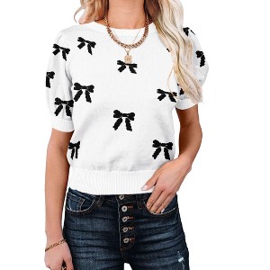 Womens Short Sleeve Sweater Crewneck Tops Trendy Casual Crochet ...