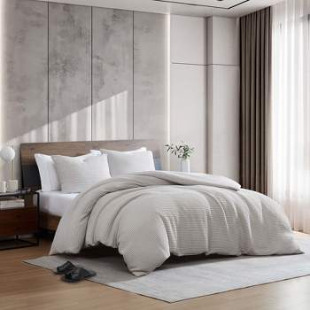 Kenneth Cole New York Textured Duvet Cover & Sham Sets (Solid Waffle-Grey)-Full/Queen