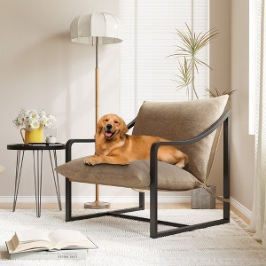 Metal Frame Armchair with Upholstered Seat for Living Room Bedroom Study Room Rest - 1 of 4