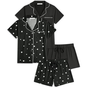 Ekouaer 2 Pack Womens Pajamas Set Button Down Summer Sleepwear Short Sleeve Comfy Pjs Loungewear Set - 1 of 4