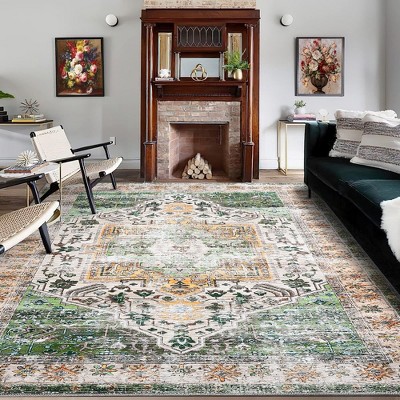 Vintage Rug Soft Oriental Floral Printed Carpet Washable Rug Living Room Bedroom Rug