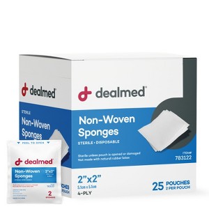 Dealmed Premium Non-Woven Sponges   2" x 2" 4-Ply Non-Woven Gauze Pads, 25 Pouches, 2 Per Pouch (Pack of 2), Absorbent Gauze Sponges, Wound Care - 1 of 1