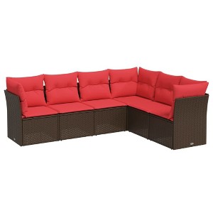 vidaXL 6 Piece Patio Sofa Set with Cushions Brown Poly Rattan - 1 of 4