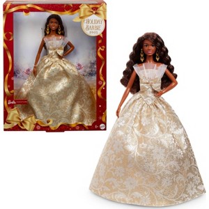 Barbie Signature 2025 Holiday Barbie Fashion Doll, Seasonal Collector, Black Hair with Silver & Gold Gown - 1 of 4