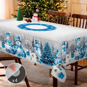 Christmas Tablecloth, Blue Snowman Snowflake Tablecloth, Washable Tablecloth for Winter Christmas Party Home Kitchen Decoration - 1 of 4
