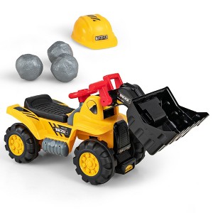 Costway Kids Ride on Excavator with Realistic Sound Effects Big Bucket 3 Toy Stones Helmet - 1 of 4