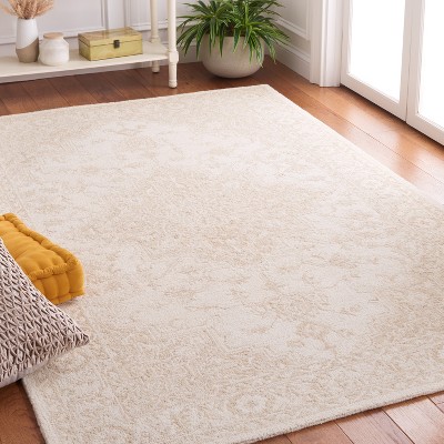 Ivory and Beige Hand-Tufted Wool Medallion Rug