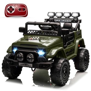 12V Kids Ride On Car with 5MPH Max Speed, Remote Control, Accelerator Pedal, Treaded Tires, Steering Wheel, Music and Story - 1 of 4