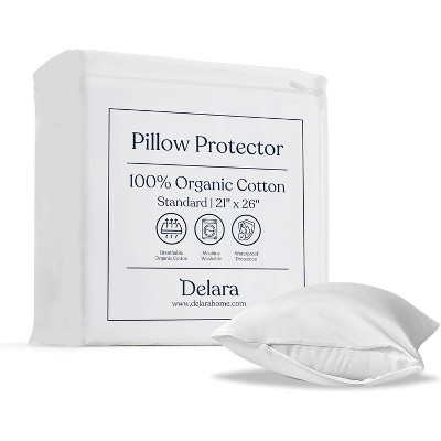 Delara Organic Cotton Pillow Protectors, GOTS Certified, Waterproof, Ultra-Soft, Zipper Closure