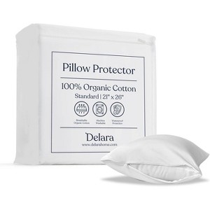 Delara Organic Cotton Pillow Protectors, GOTS Certified, Waterproof, Ultra-Soft, Zipper Closure - 1 of 4