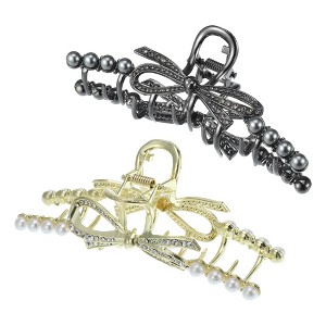 Unique Bargains Faux Pearl Bow Hair Clips and Pins 2 Pcs - 1 of 4
