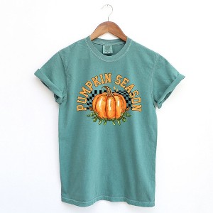 Simply Sage Market Women's Pumpkin Season Checkered Short Sleeve Garment Dyed Tee - 1 of 4