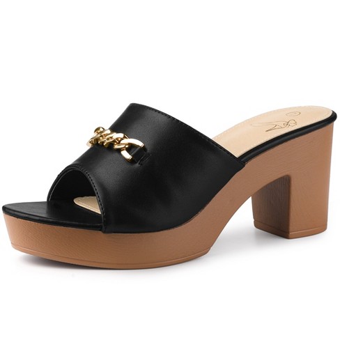 Perphy Open Toe Platform Block Heel Slides Sandals For Women Black 7 :  Target