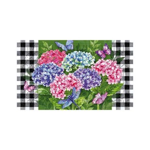 Evergreen Hydrangea Checks Embossed Floor Mat 18 x 30 Inch Colorful Stylish and Durable Door and Floor Mat for Patio and Yard - 1 of 4