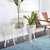 Olivia & May 3pc Bohemian Bamboo Planters White: Handmade Indoor Decorative Set, No Drainage Holes - 3 of 4