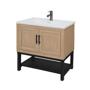 Dexmalle Natural 32" Bathroom Vanity with White Ceramic Sink & Hot and Cold Faucet - 1 of 4