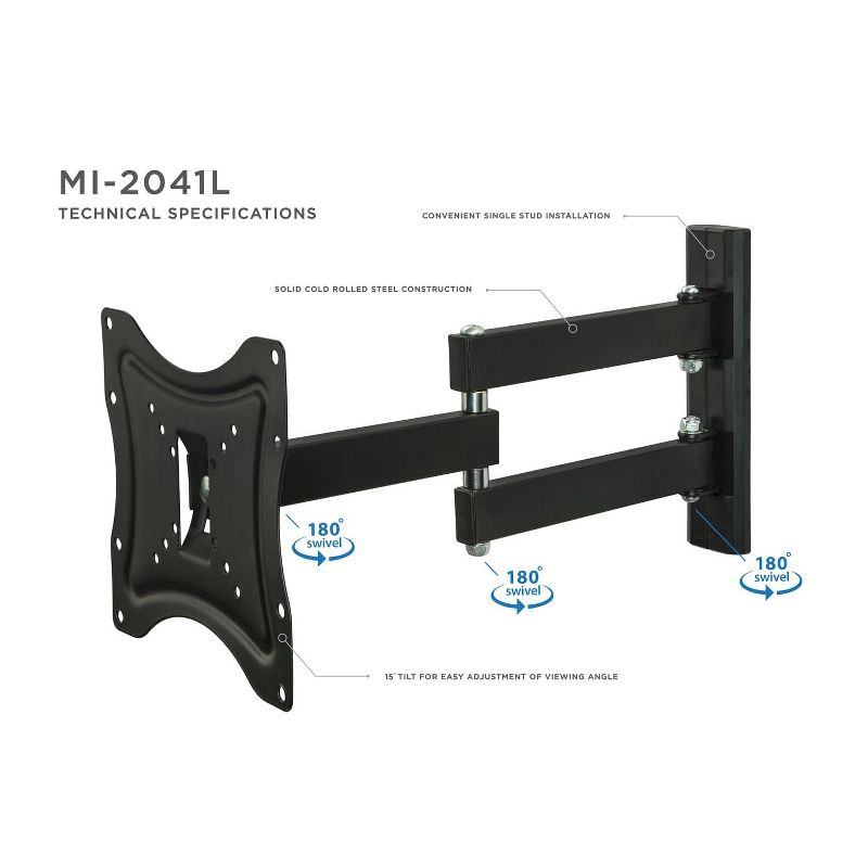 Mount-It! Full Motion TV Wall Mount, Articulating Computer Screen Bracket for 23 - 42 inch Screens Fits Up To VESA 200x200mm, 66 Lbs. Capacity, 3 of 10