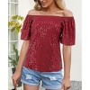 Women's Sequin Glitter Blouse Square Neck Short Sleeve Shirt Top - 3 of 4
