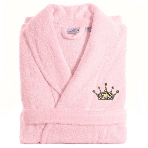 L/xl Terry Bathrobe With Cheetah Crown Embroidery Pink - Linum Home ...