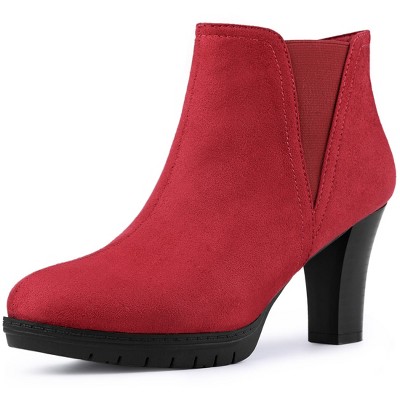 Allegra K Women's Round Toe Block Heels Chelsea Ankle Boots