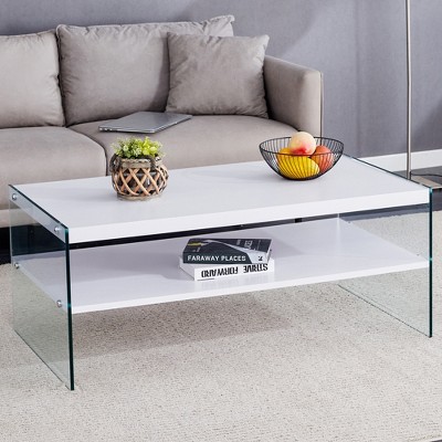 GlasFlength Rectangular Coffee Table, Modern and Stylish Design, Suitable for Living Room, Patio, Bedroom, White, 43.3" * 23.6" * 17.7"