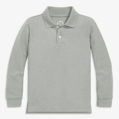 Primary Kids Long Sleeve Pique Polo in Heather Gray size 6-7