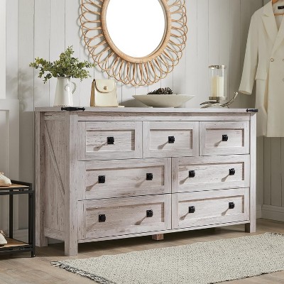 SinCiDo 7 Drawers Farmhouse Dresser & TV Stand, Rustic Wood Storage Cabinet for Bedroom, Living Room, Hallway Organization