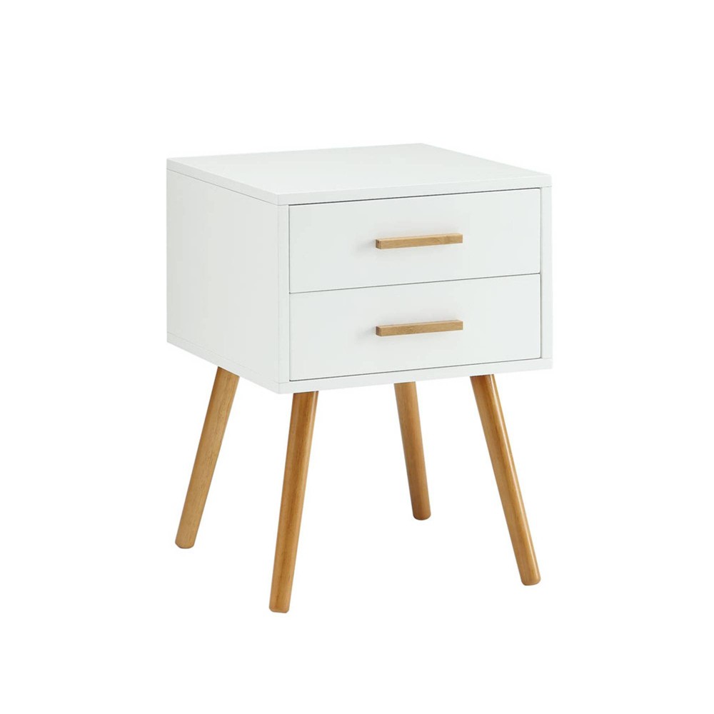 Oslo 2 Drawer End Table White - Breighton Home: Mid Century, Rubberwood Legs, Bamboo Handles