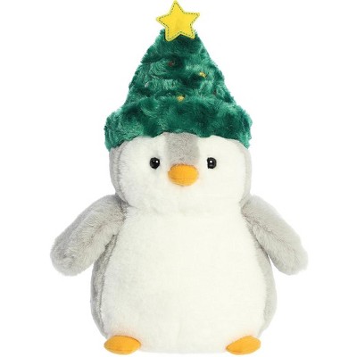 Aurora 12" Penguin Pompom Plush with Festive Hat / Gray