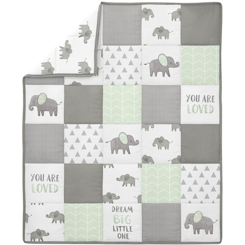 Sweet Jojo Designs Boy Girl Gender Neutral Unisex Baby Crib Bedding Set - Elephant Collection Green, Grey and White 4pc, 4 of 8