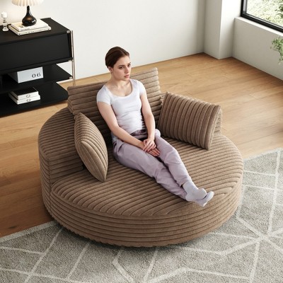 55'' Corduroy Chenille Foam Modern Single Sleeper Chair with 360¡ã Swivel and Pillow for Living Room and Bedroom