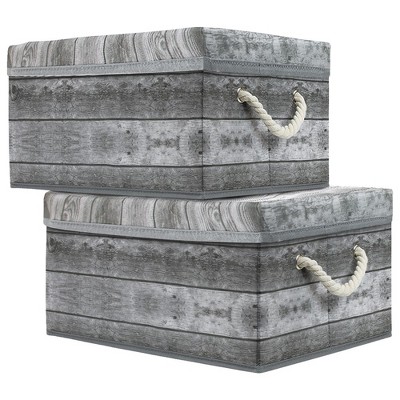 Sorbus Storage Box with Carry Handles and Lid - Wooden Pattern, 2 Pack