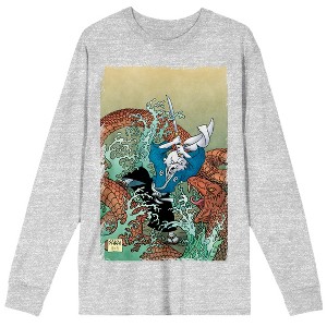 Usagi Yojimbo Miyamoto Usagi Fighting On Dragon Crew Neck Long Sleeve Athletic Heather Adult Tee - 1 of 2