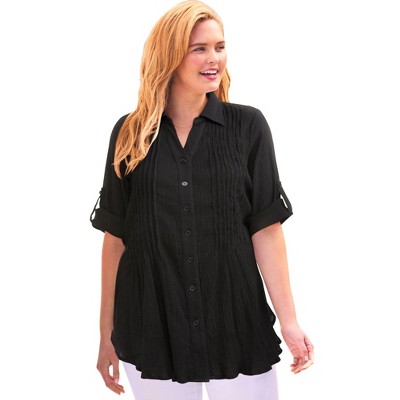 Woman Within Plus Size Pintucked Button Down Gauze Shirt