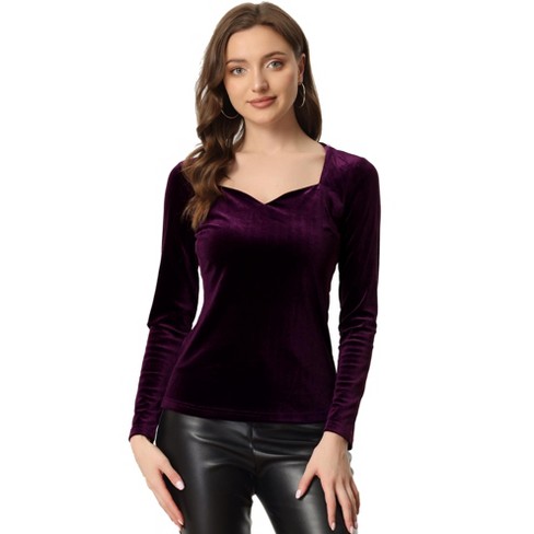 Allegra K Women's Velvet Sweetheart Neck Elegant Long Sleeves Blouses - image 1 of 4