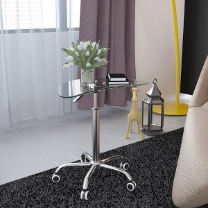 Adjustable Height Tempered Glass Table With 5 Lockable 360° Swivel Casters, Laptop Cart Computer Workstation - 1 of 4