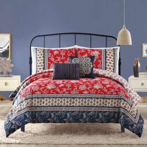 Indigo Bazaar 5pc Queen Marbella Comforter & Sham Set Red/Blue