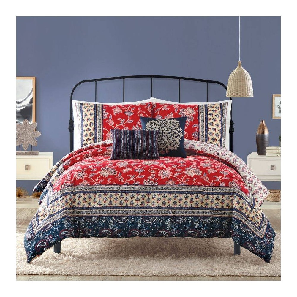 Photos - Duvet Indigo Bazaar 5pc Queen Marbella Comforter & Sham Set Red/Blue