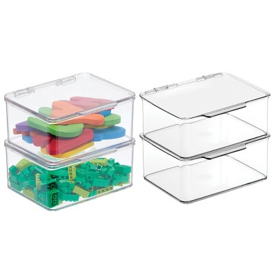 mDesign Plastic Playroom/Gaming Storage Organizer Box, Hinge Lid, 4 Pack, Clear