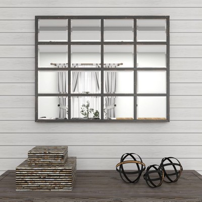Black Window Pane Industrial Full-Length Wall Mirror 48"