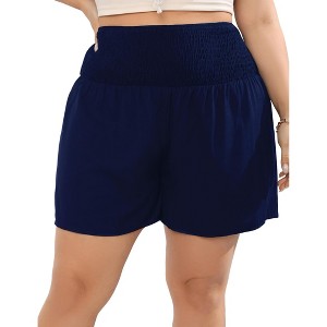 Plus Size Smocked Waist Summer Shorts for Women Casual Pleated Lounge Shorts - 1 of 4