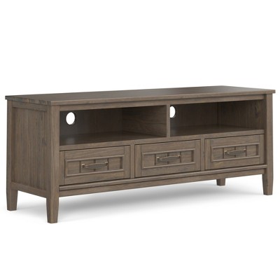 50" Solid Wood Low TV Stand with Handcrafted Finish, Cord Management, and Spacious Drawers for Living Room and Bedroom