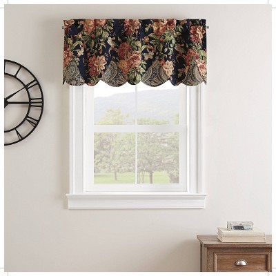 18"x52" Kensington Bloom Window Valance Black/Red - Waverly