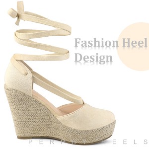 Perphy Women's Platform Lace Up Closed Toe Wedges Heel Espadrille Sandals - 1 of 3