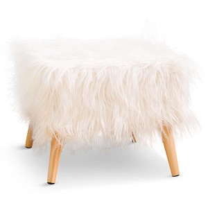 Cheer Collection 17" Square Faux Fur Stool (White) - 1 of 4