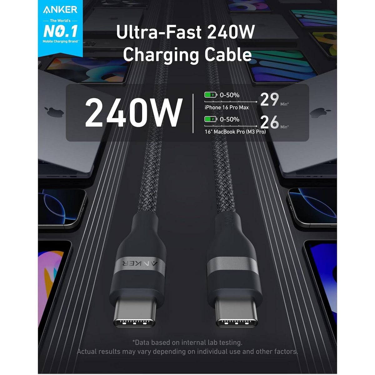 Anker Nano USB C Cable, 240W Flexible Multi-Color Braided Cord, Fast Charging Type C Charger for iPhone 17 Series, MacBook Pro and More - thumbnail 2
