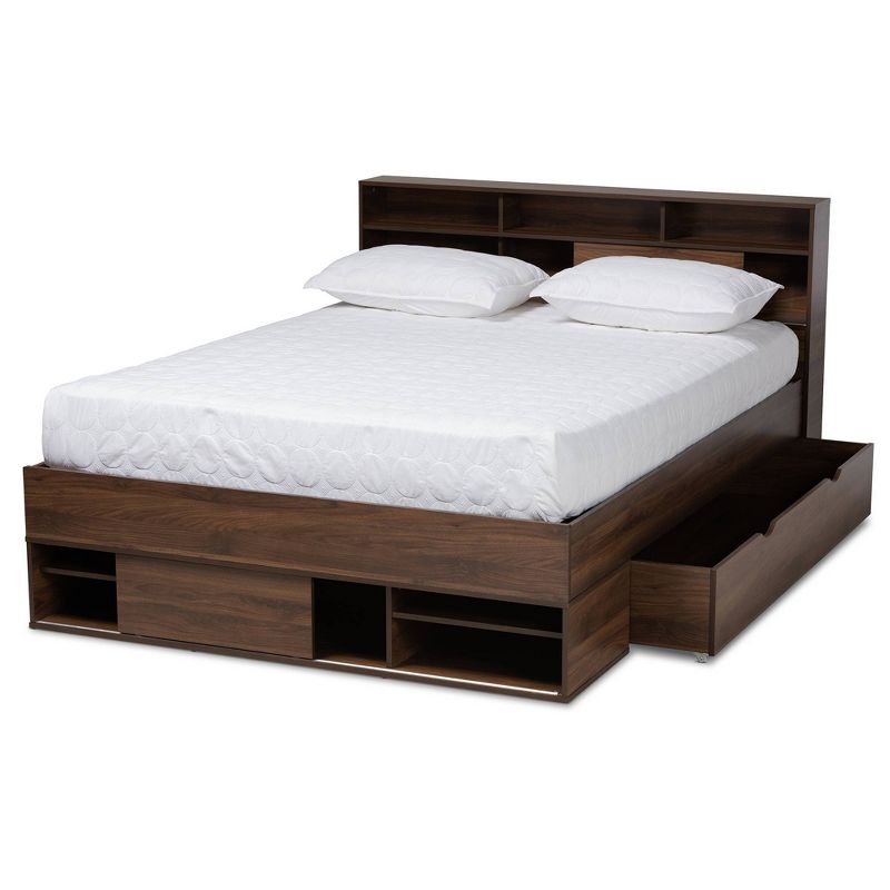 Queen 1 Drawer Tristan Wood Platform Storage Bed with Shelves Dark Brown - Baxton Studio, 3 of 15