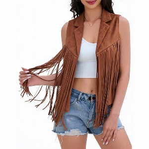 Women's Fringe Blazer Vest Sleeveless Open Front Suede Cardigan
